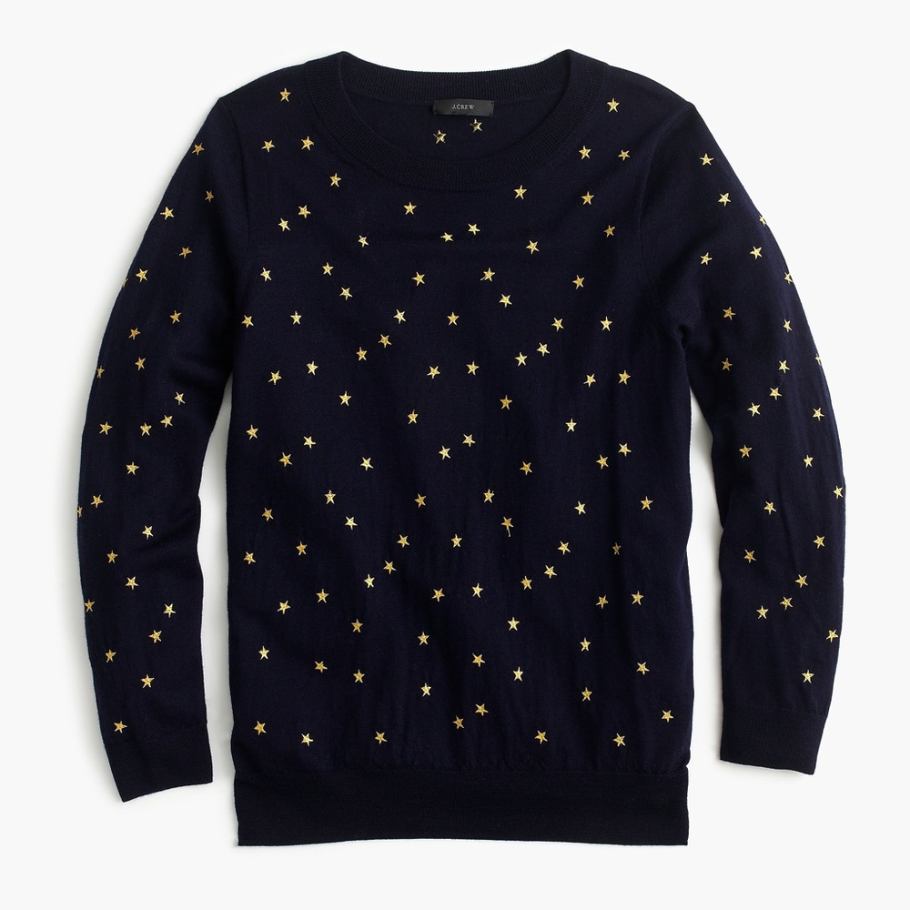 JCrew Star embroidered tippi sweater navy/ gold